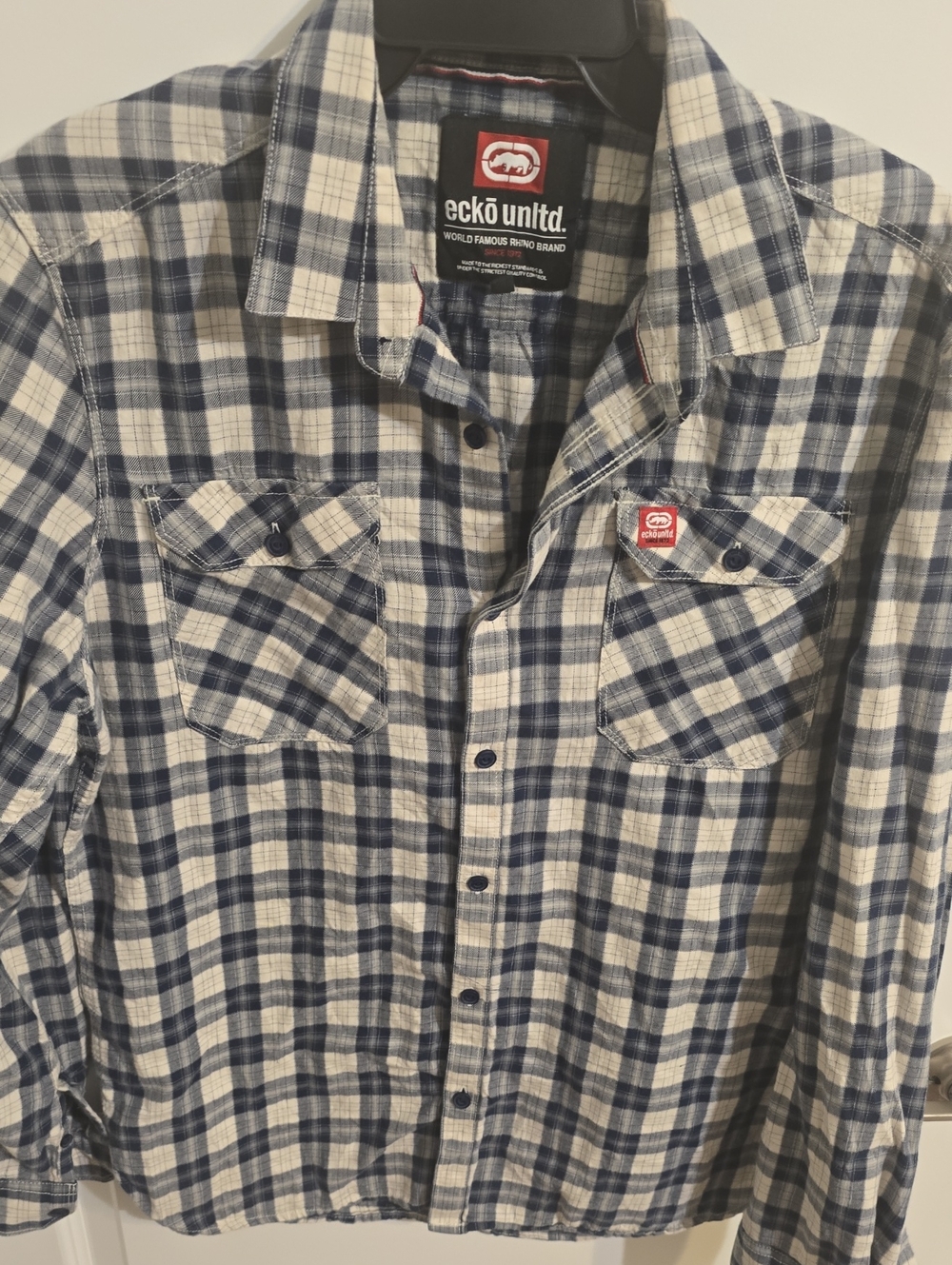 Ecko Unltd. Blue and White Plaid Button-Down Shirt F 325